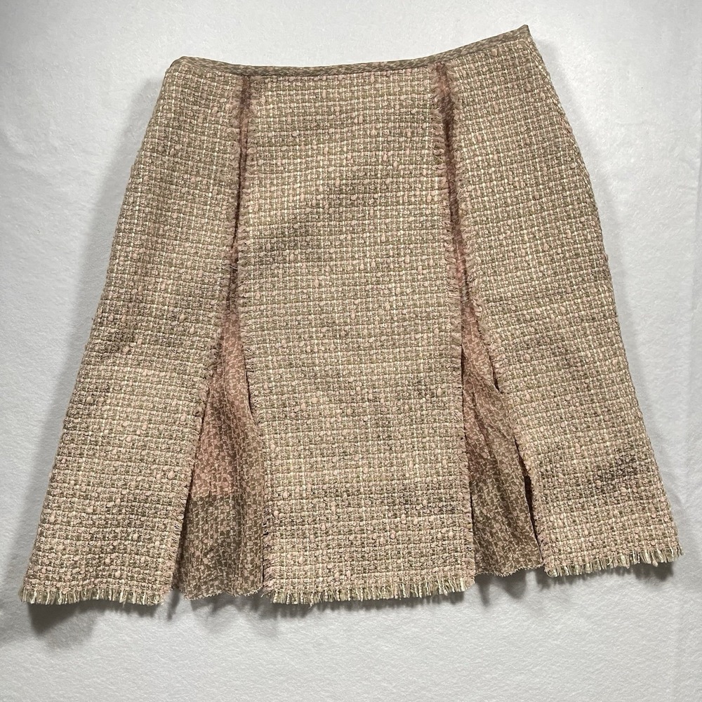 Elie Tahari Tweed A-Line Skirt Pink Beige Fringe Hem Lined Women's 6 - Picture 3 of 6